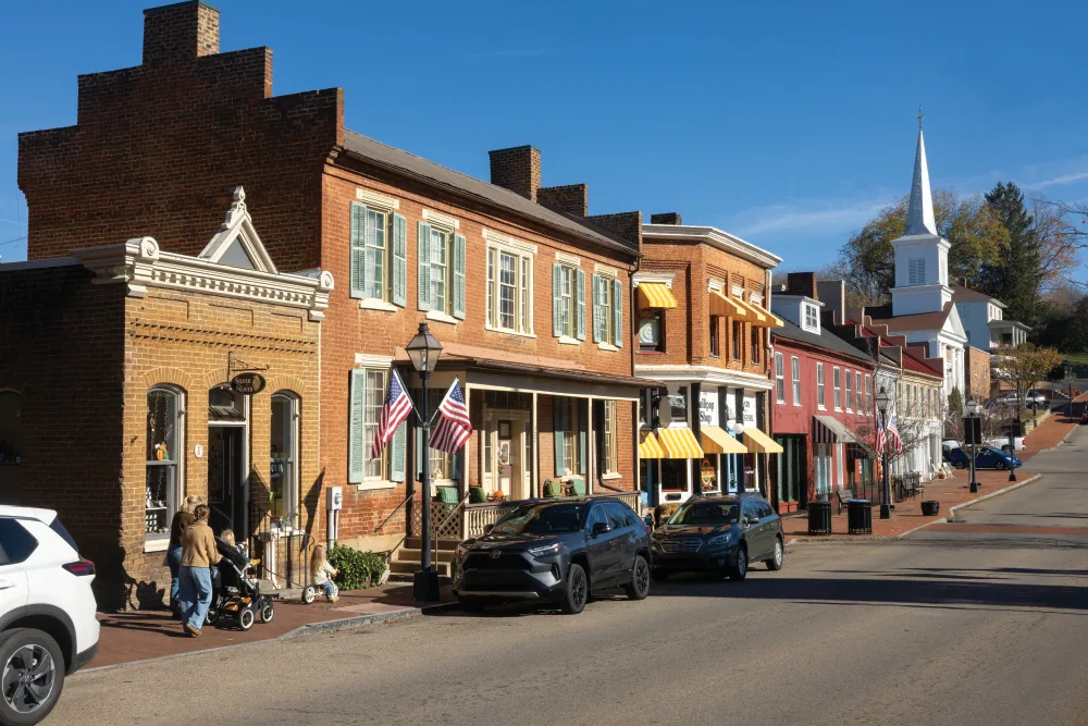 Historic brick main street near Johnson City, TN