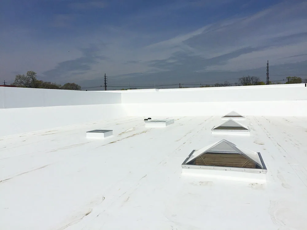 White single-ply roof with skylights